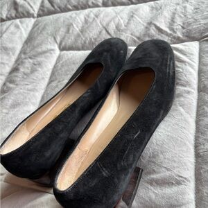 Salvatore Ferragamo Black Suede Square-Toe Flats
